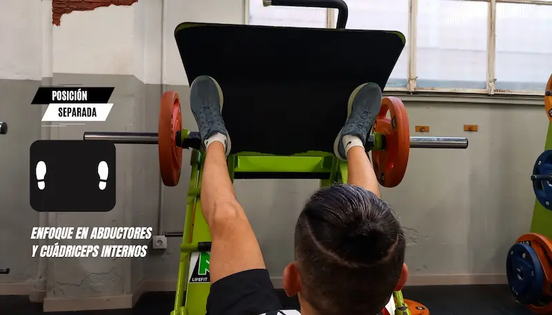 Posición separada: Enfoque en abductores y cuádriceps internos